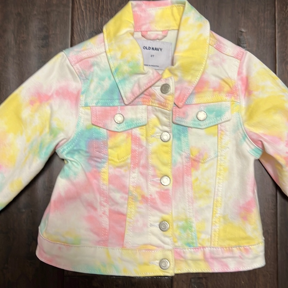 Old Navy Toddler Girls Rainbow Dip dyed tie dyed denim jacket!